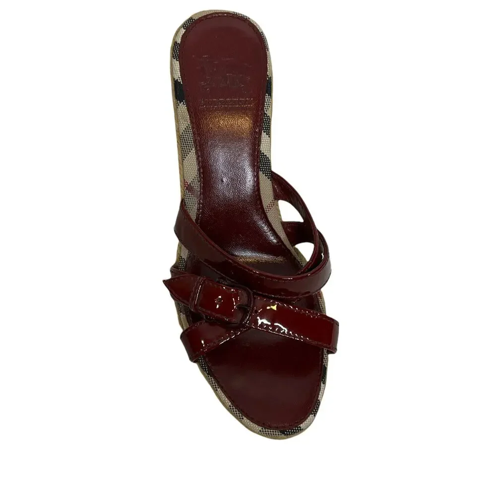 Burberry Nova Women's Sz 36 Wedge Sandal Red Patent Espadrille Strappy 3